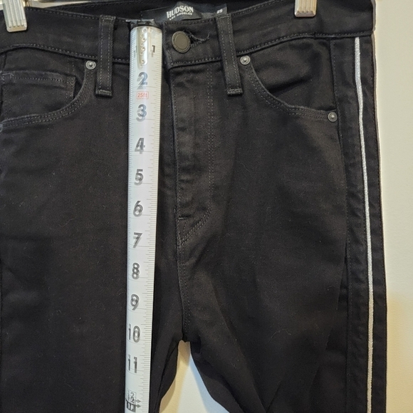 Hudson Holly High Rise Black Skinny Ankle Jeans Raw Hem Tuxedo Stripe Size 25 - Picture 10 of 17